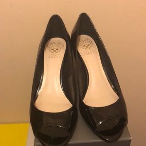 Vince Camuto Black patent leather wedge peep toe